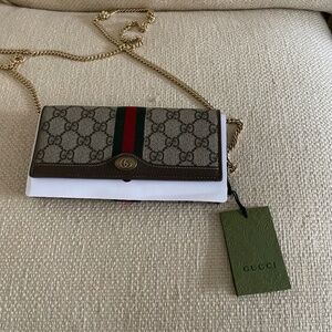 Gucci Ophidia Chain Wallet GG Coated Canvas - Brown